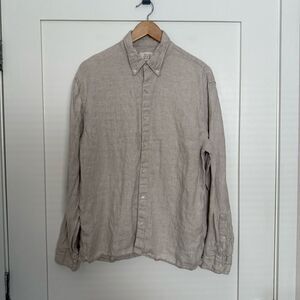 Abercrombie A&F Linen Collection Shirt Mens Sz M Beige Long Sleeve 100% Linen